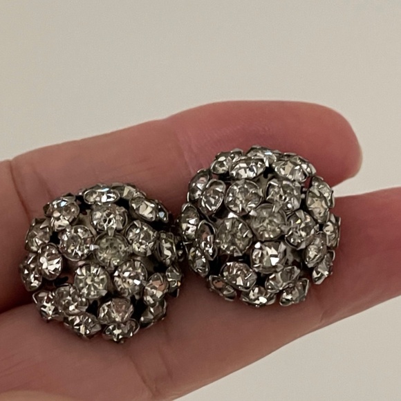 Vintage Sparkly Paste Stone Earrings Screw Back Clear Antique Art - Picture 4 of 10